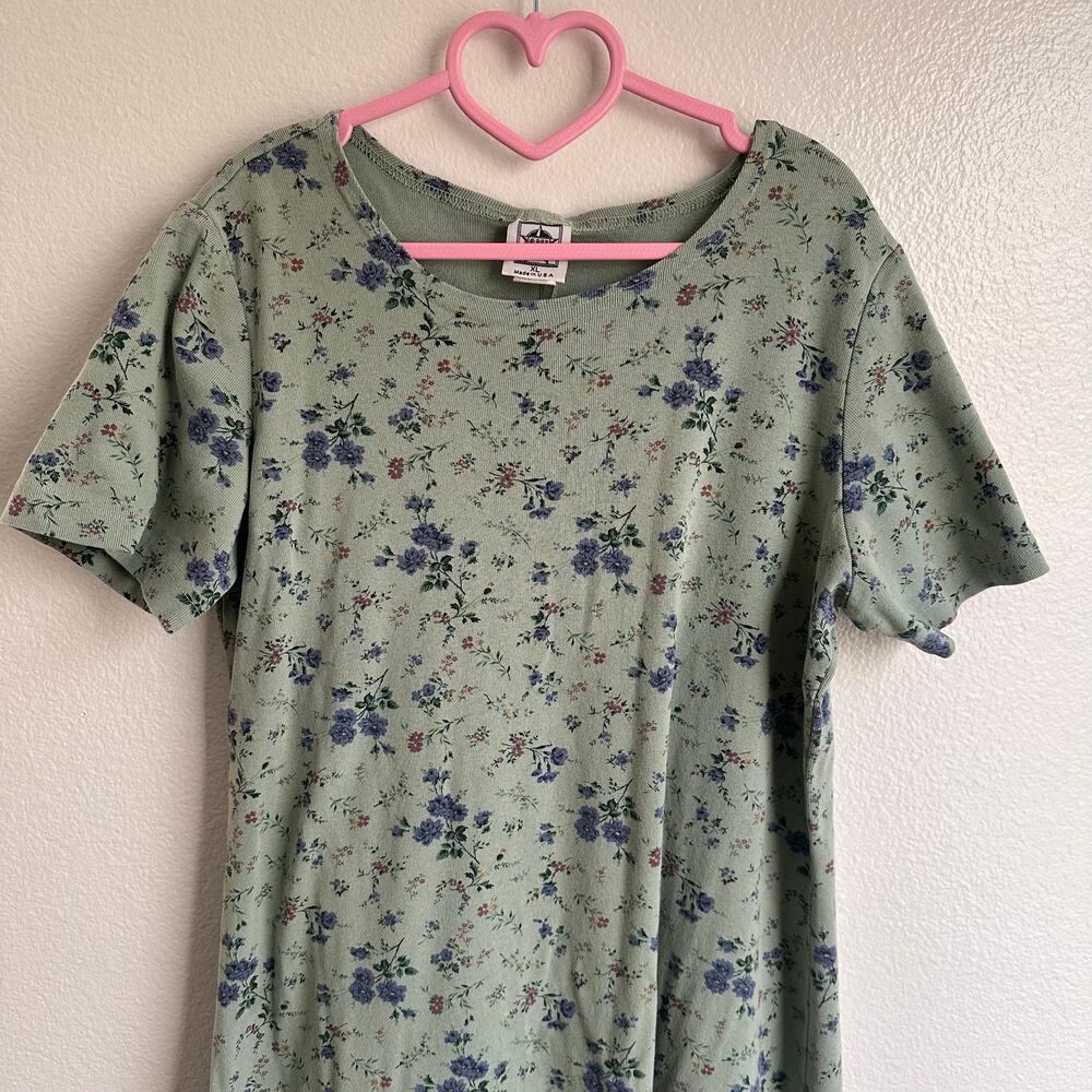 VTG CMI Floral Green Maxi Prairie Cottagecore Short Sleeve Dress SZ XL - Picture 3 of 6